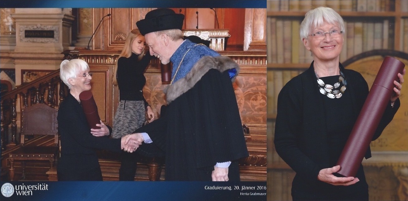 Herta bei ihrer Graduierung zur Magistra phil. an der Universit&auml;t Wien (2016)